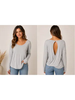 Old Navy Active Crisscross Open-Back Long-Sleeve Top Women's Size XL Grey thumbnail 2