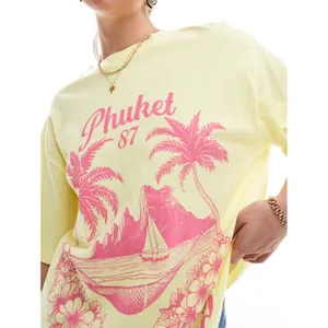 ASOS Design Womens Phuket 87 Thailand Graphic Oversized T-Shirt Yellow Pink NWOT thumbnail 2