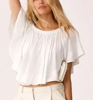 Maeve Anthropologie Ruffle Swing Top Blouse White Small thumbnail 1