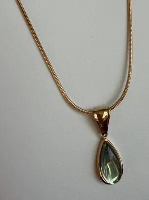 Gold necklace with cute green teardrop pendant elegant and non tarnish thumbnail 1