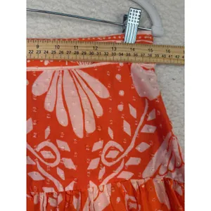 FARM RIO Medium Orange White Cotton Tiered Ruffle Mini Skirt Aztec Boho Festival thumbnail 5