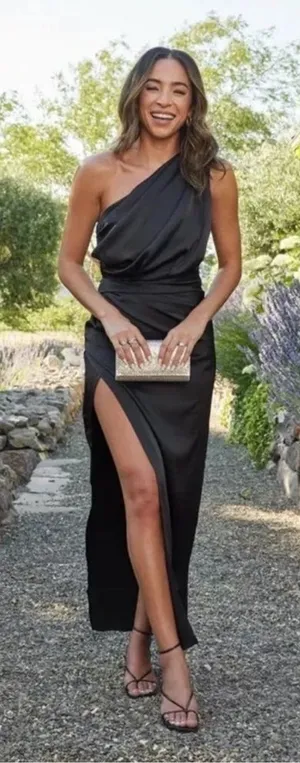 PETAL & PUP NADIA One-Shoulder Satin Maxi Dress Black 8 NWOT thumbnail 1