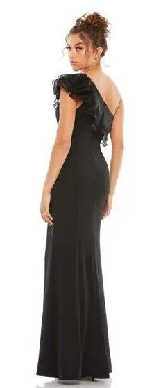 Mac Duggal Black High Slit One Shoulder Ruffle Evening Gown Size 4 $398 26372 thumbnail 1