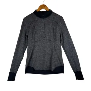 Lululemon Rest Less 1/4 Zip Pullover Black White Thumbholes Size 10 thumbnail 2