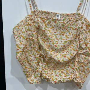 BP Orange Floral Ruched Smocked Crop Top Cami 1X Plus thumbnail 2