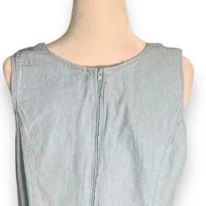 Vintage Light Wash‎ Cotton Midi Dress Sleeveless Pinafore Blue Medium Modest thumbnail 7
