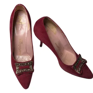 Martina Wine Red Pumps Women's 7S Slim‎ Narrow Classic Leather Heels Vintage thumbnail 13
