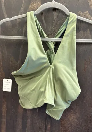 Lululemon Twisted Front Cross Back Sports Bra Olive Green Yoga Top Size M thumbnail 1