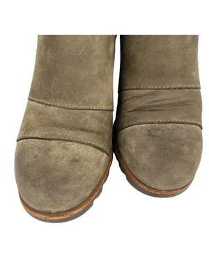 Sorel Lea Wedge Size 7 Olive Green Leather Distressed Ankle Boots Rugged Boho thumbnail 6
