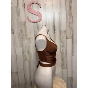 Brown Twist Front Wrap Crop Top – Size Small thumbnail 6