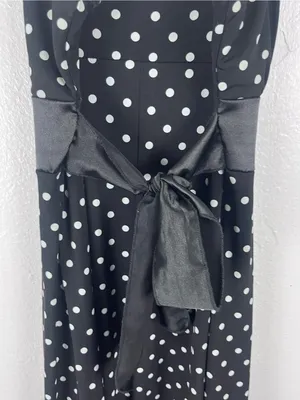 LIPSTICK Black White Polka Dot Bow Waist Spaghetti Strap Bubble Hem Dress Small thumbnail 6