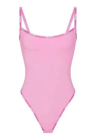 SKIMS NWT  Pink Cotton Logo Bodysuit-Bubble Gum Multi Size S thumbnail 1