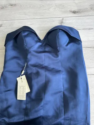 Wedding Dress Strapless Satin Bridesmaid Gown Navy Blue See Measurements NWT thumbnail 3