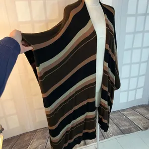 KK Intl. Brown Stripes Knit Open Front Poncho Long Cardigan Sweater Size XL thumbnail 2