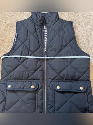 J. Crew Puffer Vest with Snap Pockets, black with gingham lining, size XS thumbnail 7
