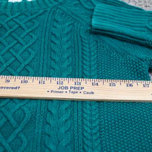 GAP Cable Knit Fisherman Crewneck Sweater Jewel Green‎ Raglan Women's M Cotton thumbnail 9