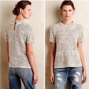 Anthropologie Postage Stamp Tweed Collared Blouse size XS thumbnail 2