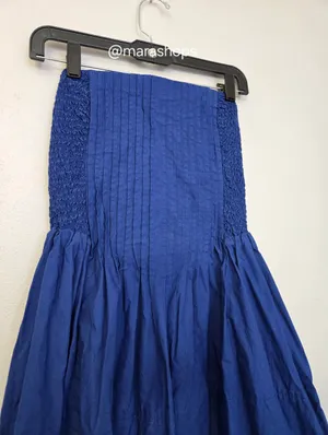 By Anthropologie Cotton Poplin Strapless Midi Dress Blue thumbnail 5