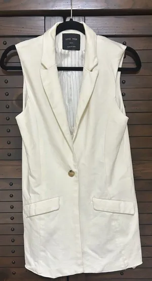 Love Tree Ivory Vest Women Sz Small Lined Hip Length Pockets Career Professional thumbnail 1
