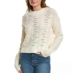 Free People XL Bell Song Sweater Ivory Boxy Fit Relaxed Rib Thick Crew Neck thumbnail 4