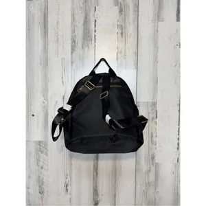 Black Nylon Mini Backpack Quilted Gold Studded Small Travel Bookbag Gold Hardwar thumbnail 6