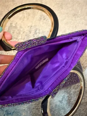 Vintage Asly’s Beaded Purple Evening Clutch with Ruby Hat Embellishment thumbnail 3