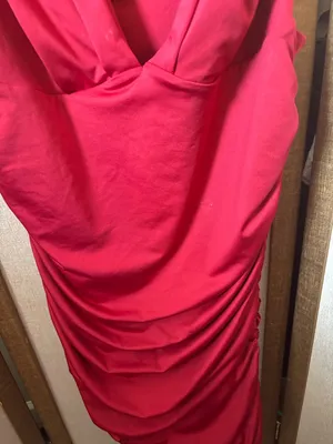 Red Sleeveless Ruched V-Neck Junior Dress Large thumbnail 3