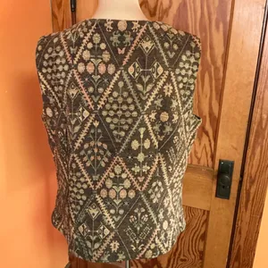 Vintage Tapestry Vest | Floral Geometric Button Front | Women’s Large thumbnail 12