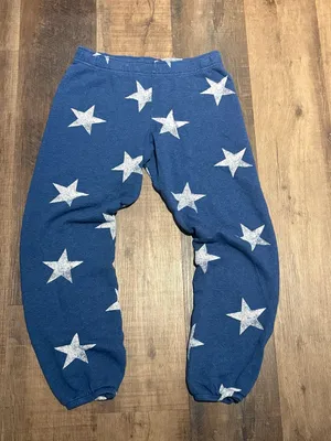 MONROW Star Print Sweatpants Size S Blue White Fleece Joggers thumbnail 2