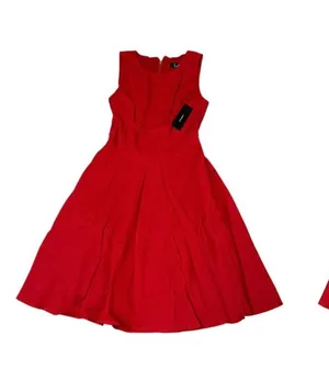 NWT Lulus Skater Dress Size XS Just‎ Us Solid Red Keyhole Back Zip Sleeveless thumbnail 1