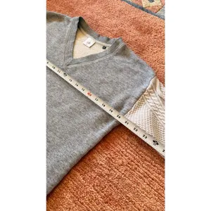 CAbi Cable Knit Sleeve V-Neck Sweatshirt XS Gray Cotton Blend thumbnail 4