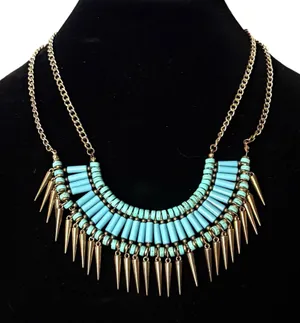 Gold tone turquoise bead spike statement necklace Blue thumbnail 1