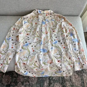H&M Floral Linen Button Down M Long Sleeve Cottage Garden Preppy Grandma Chic thumbnail 3