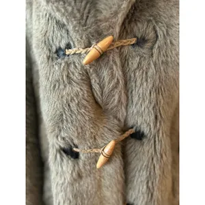 Vintage Faux Fur Taupe Brown Toggle Button Hooded Coat thumbnail 11