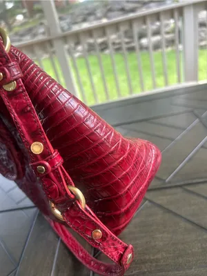 Brahmin Red Croc-Embossed Leather Tote with Removable Strap thumbnail 4