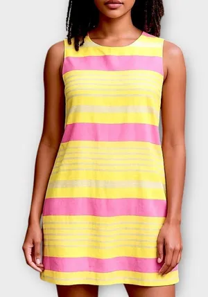LOFT Pink Yellow Stripe Shift Dress Size 8 thumbnail 1