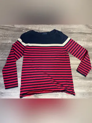 Tommy Hilfiger Women’s L Red Navy Gold Striped Cotton Sweater thumbnail 5