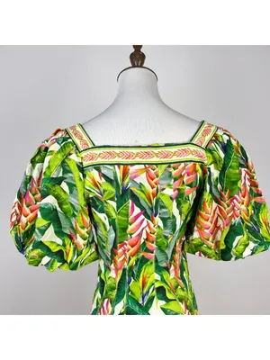 NWOT FARM Rio Square Neck Puff Sleeve Floral Tropical Print Mini Dress Size S thumbnail 6