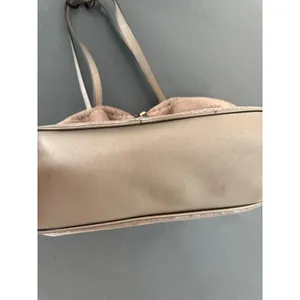 Jessica Simpson Metallic Champagne Faux Fur Trim Tote Bag Gold Logo Charm Large thumbnail 5