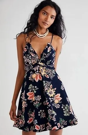 Free People Corduroy Ruffle Floral Mini Dress Size Xs! thumbnail 1