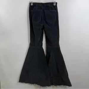 Free People Just Float On Velvet Flare Jeans 24 Black Bell Bottom Raw Hem thumbnail 4