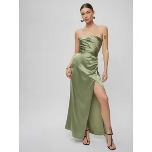 Reformation Barrow Silk Dress Artichoke Green Strapless Maxi Slit Size 8 NWT thumbnail 2