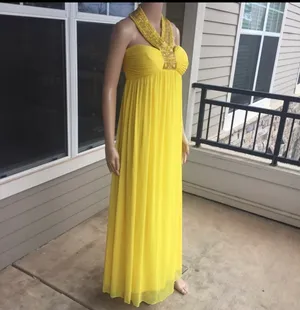 Dusk Collection by shella yen Yellow Beaded Halter Empire-Waist Maxi Dress thumbnail 6