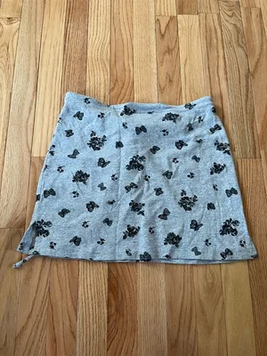 Y2K Gray Black Floral Mini Skirt Medium Loungewear Swim Cover Up Beach Summer thumbnail 7