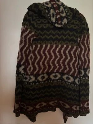 Abercrombie & Fitch Patterned, hooded,Open-Front Cardigan in Burgundy&colors thumbnail 2