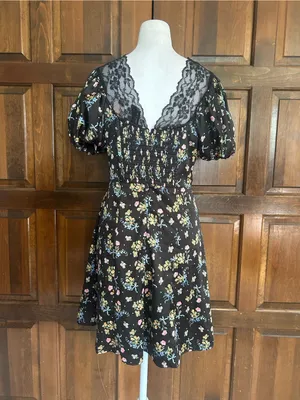 NWT For Love & Lemons August Floral Mini Dress Medium M Black Lace Corset Bow thumbnail 4