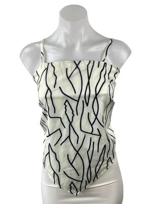 Commense Women's White Black Abstract Sleeveless Longline Cami Crop Top Size XS thumbnail 1