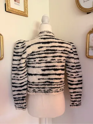 Ulla Johnson Black & Cream Zebra-Print Cropped Teddy Jacket 100%Merino Wool thumbnail 6