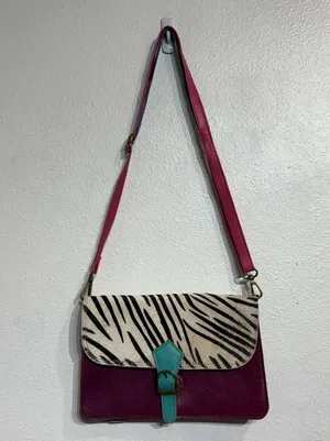 Pink Zebra Leather Crossbody Purse thumbnail 1