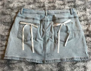 Shein Denim Skirt with Bows - Light Wash L thumbnail 1